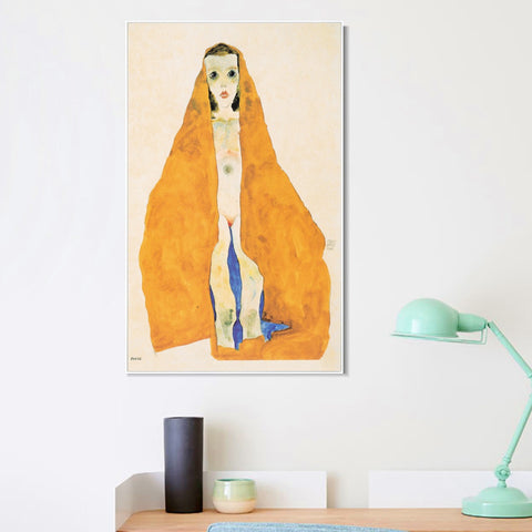 INVIN ART Framed Canvas Giclee Print Nude Woman With Yellow Baket by Egon Schiele Wall Art Living Room Home Office Decorations