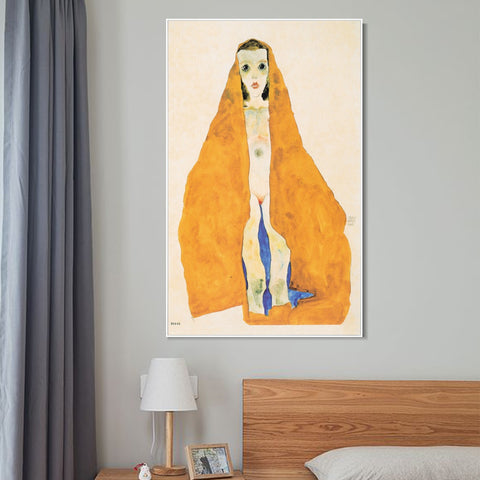 INVIN ART Framed Canvas Giclee Print Nude Woman With Yellow Baket by Egon Schiele Wall Art Living Room Home Office Decorations