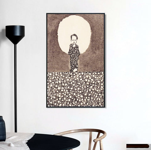 INVIN ART Framed Canvas Giclee Print Standing by Egon Schiele Wall Art Living Room Home Office Decorations