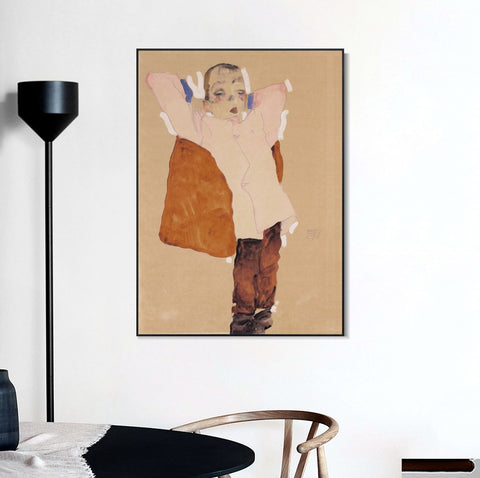INVIN ART Framed Canvas Giclee Print Sleep On The Pillow by Egon Schiele Wall Art Living Room Home Office Decorations