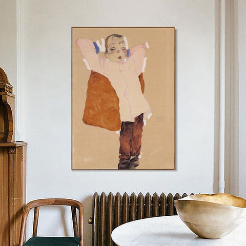 INVIN ART Framed Canvas Giclee Print Sleep On The Pillow by Egon Schiele Wall Art Living Room Home Office Decorations