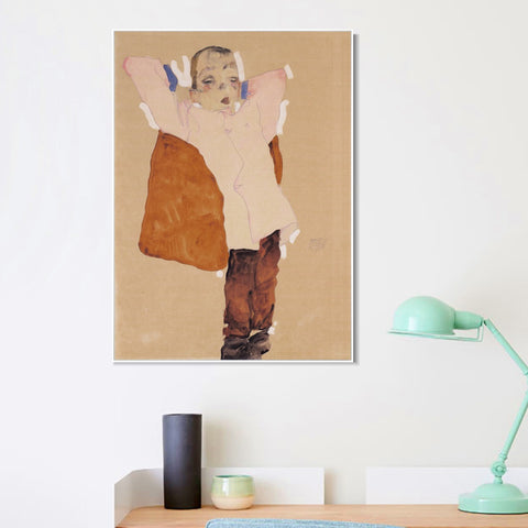 INVIN ART Framed Canvas Giclee Print Sleep On The Pillow by Egon Schiele Wall Art Living Room Home Office Decorations