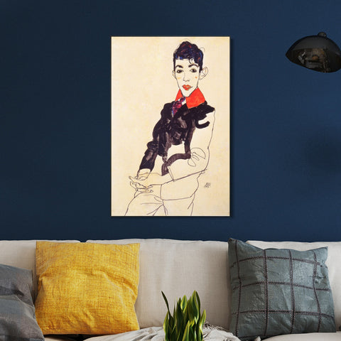 INVIN ART Framed Canvas Giclee Print Self Portrait by Egon Schiele Wall Art Living Room Home Office Decorations