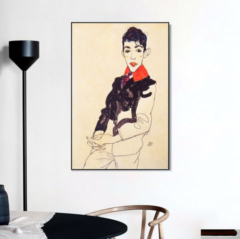 INVIN ART Framed Canvas Giclee Print Self Portrait by Egon Schiele Wall Art Living Room Home Office Decorations