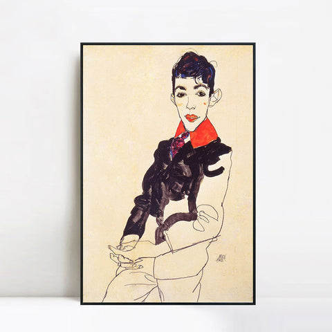 INVIN ART Framed Canvas Giclee Print Self Portrait by Egon Schiele Wall Art Living Room Home Office Decorations