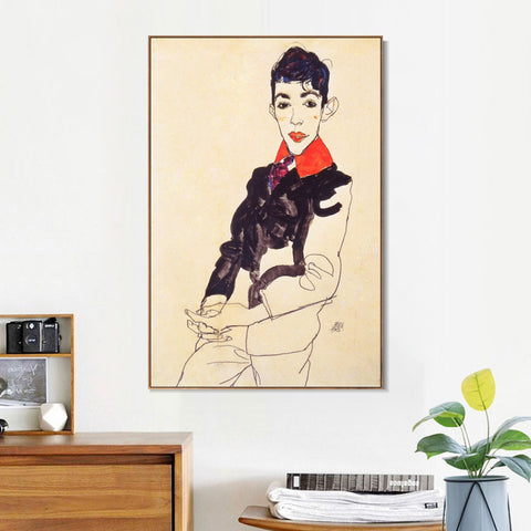 INVIN ART Framed Canvas Giclee Print Self Portrait by Egon Schiele Wall Art Living Room Home Office Decorations