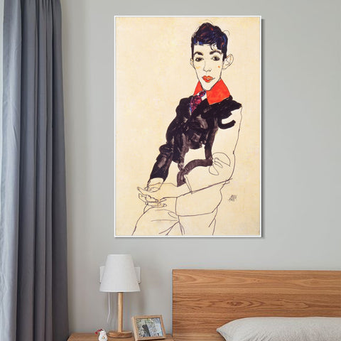 INVIN ART Framed Canvas Giclee Print Self Portrait by Egon Schiele Wall Art Living Room Home Office Decorations