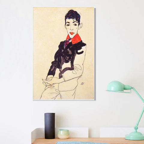 INVIN ART Framed Canvas Giclee Print Self Portrait by Egon Schiele Wall Art Living Room Home Office Decorations