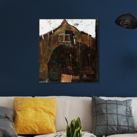 INVIN ART Framed Canvas Giclee Print House 2 by Egon Schiele Wall Art Living Room Home Office Decorations
