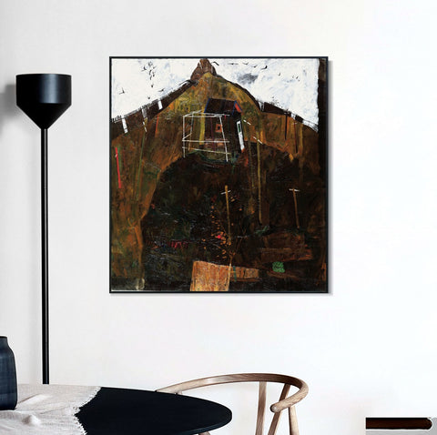 INVIN ART Framed Canvas Giclee Print House 2 by Egon Schiele Wall Art Living Room Home Office Decorations