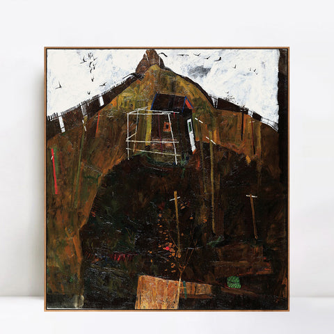 INVIN ART Framed Canvas Giclee Print House 2 by Egon Schiele Wall Art Living Room Home Office Decorations