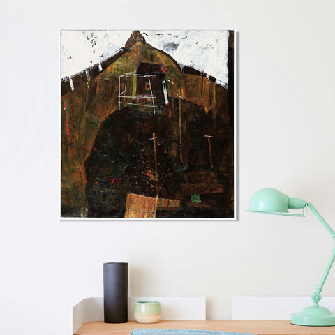 INVIN ART Framed Canvas Giclee Print House 2 by Egon Schiele Wall Art Living Room Home Office Decorations