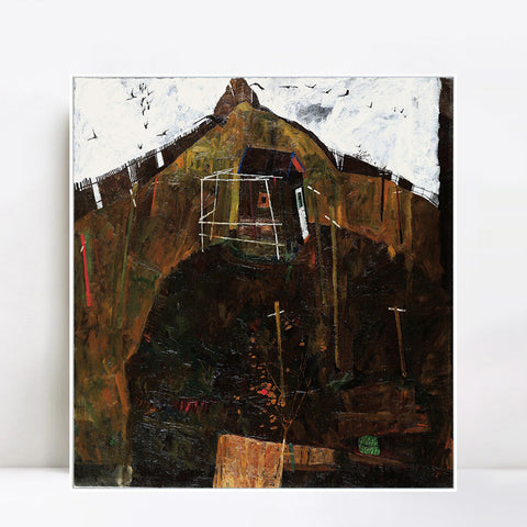 INVIN ART Framed Canvas Giclee Print House 2 by Egon Schiele Wall Art Living Room Home Office Decorations