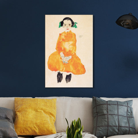 INVIN ART Framed Canvas Giclee Print Little Young Girl by Egon Schiele Wall Art Living Room Home Office Decorations