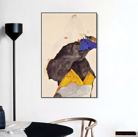 INVIN ART Framed Canvas Giclee Print Nude In Dancing by Egon Schiele Wall Art Living Room Home Office Decorations
