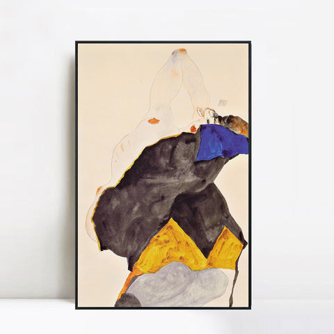 INVIN ART Framed Canvas Giclee Print Nude In Dancing by Egon Schiele Wall Art Living Room Home Office Decorations