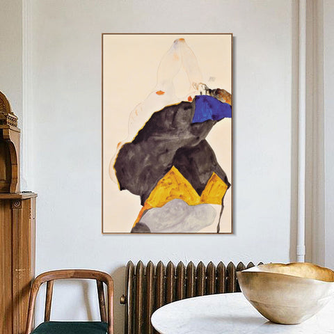 INVIN ART Framed Canvas Giclee Print Nude In Dancing by Egon Schiele Wall Art Living Room Home Office Decorations