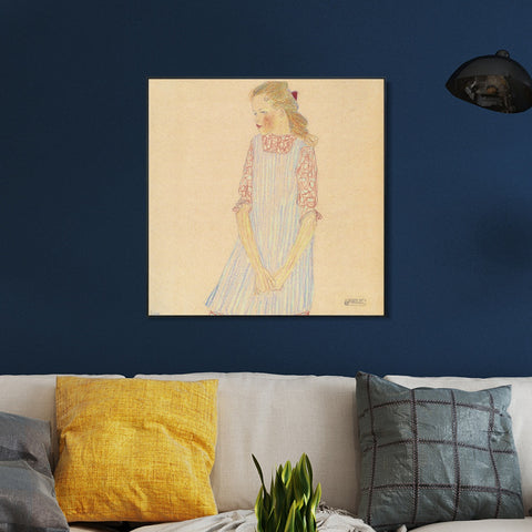 INVIN ART Framed Canvas Giclee Print Beautiful Girl by Egon Schiele Wall Art Living Room Home Office Decorations