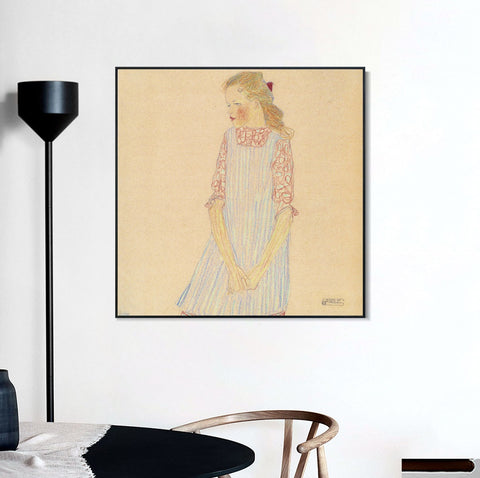 INVIN ART Framed Canvas Giclee Print Beautiful Girl by Egon Schiele Wall Art Living Room Home Office Decorations