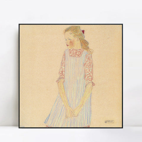 INVIN ART Framed Canvas Giclee Print Beautiful Girl by Egon Schiele Wall Art Living Room Home Office Decorations
