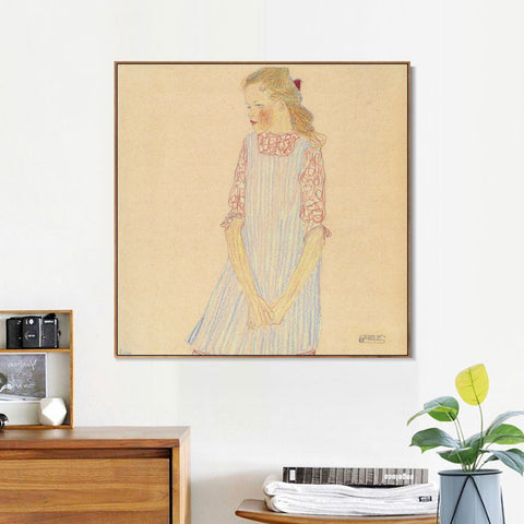 INVIN ART Framed Canvas Giclee Print Beautiful Girl by Egon Schiele Wall Art Living Room Home Office Decorations