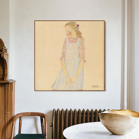 INVIN ART Framed Canvas Giclee Print Beautiful Girl by Egon Schiele Wall Art Living Room Home Office Decorations