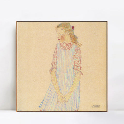 INVIN ART Framed Canvas Giclee Print Beautiful Girl by Egon Schiele Wall Art Living Room Home Office Decorations