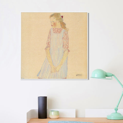 INVIN ART Framed Canvas Giclee Print Beautiful Girl by Egon Schiele Wall Art Living Room Home Office Decorations