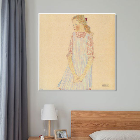 INVIN ART Framed Canvas Giclee Print Beautiful Girl by Egon Schiele Wall Art Living Room Home Office Decorations
