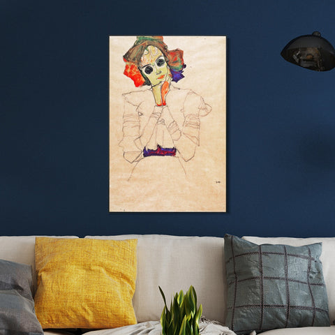 INVIN ART Framed Canvas Giclee Print Lady With Black Glasses by Egon Schiele Wall Art Living Room Home Office Decorations