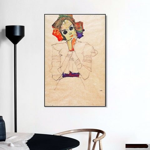 INVIN ART Framed Canvas Giclee Print Lady With Black Glasses by Egon Schiele Wall Art Living Room Home Office Decorations