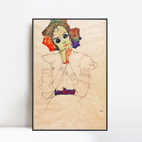 INVIN ART Framed Canvas Giclee Print Lady With Black Glasses by Egon Schiele Wall Art Living Room Home Office Decorations