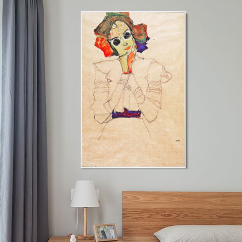 INVIN ART Framed Canvas Giclee Print Lady With Black Glasses by Egon Schiele Wall Art Living Room Home Office Decorations