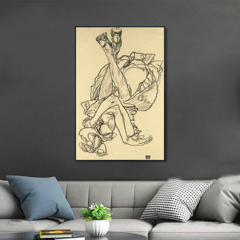 INVIN ART Framed Canvas Giclee Print Series#53 by Egon Schiele Wall Art Living Room Home Office Decorations