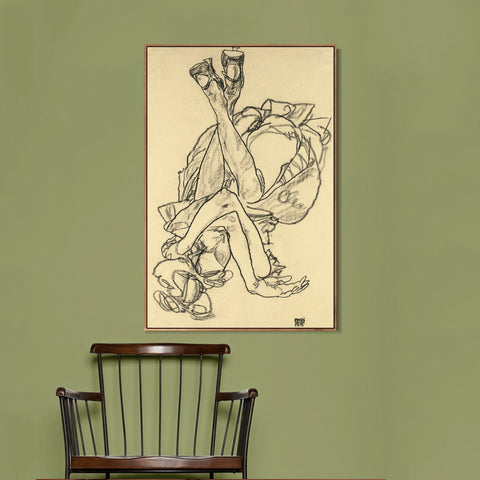 INVIN ART Framed Canvas Giclee Print Series#53 by Egon Schiele Wall Art Living Room Home Office Decorations