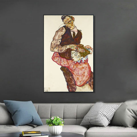 INVIN ART Framed Canvas Giclee Print Series#54 by Egon Schiele Wall Art Living Room Home Office Decorations