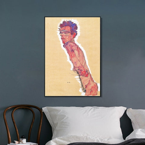 INVIN ART Framed Canvas Giclee Print Man#55 by Egon Schiele Wall Art Living Room Home Office Decorations