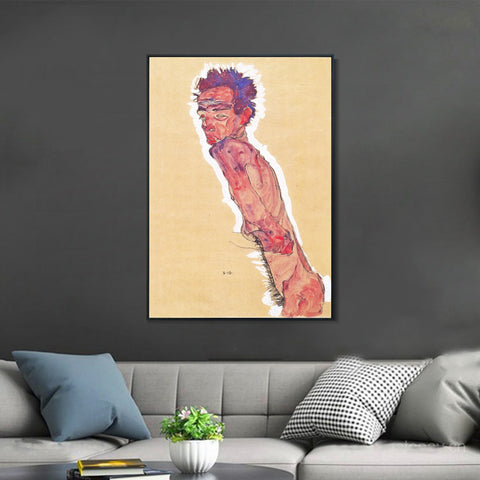 INVIN ART Framed Canvas Giclee Print Man#55 by Egon Schiele Wall Art Living Room Home Office Decorations