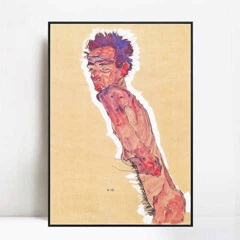 INVIN ART Framed Canvas Giclee Print Man#55 by Egon Schiele Wall Art Living Room Home Office Decorations