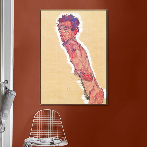 INVIN ART Framed Canvas Giclee Print Man#55 by Egon Schiele Wall Art Living Room Home Office Decorations