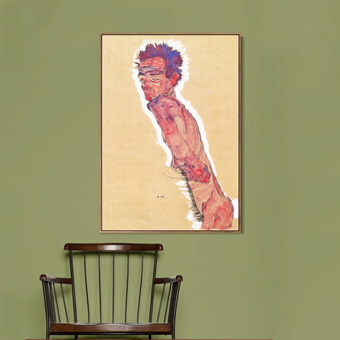 INVIN ART Framed Canvas Giclee Print Man#55 by Egon Schiele Wall Art Living Room Home Office Decorations