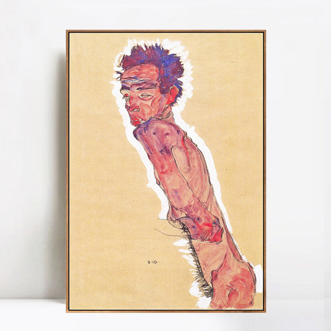 INVIN ART Framed Canvas Giclee Print Man#55 by Egon Schiele Wall Art Living Room Home Office Decorations