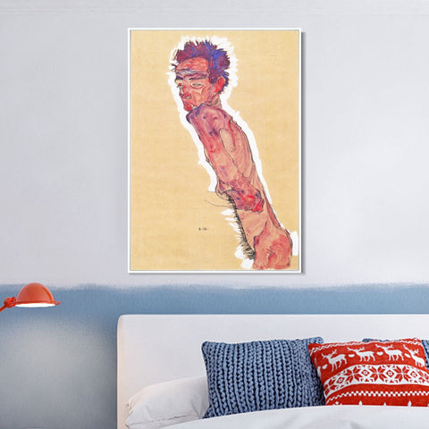 INVIN ART Framed Canvas Giclee Print Man#55 by Egon Schiele Wall Art Living Room Home Office Decorations