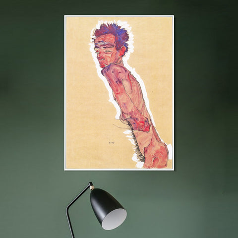 INVIN ART Framed Canvas Giclee Print Man#55 by Egon Schiele Wall Art Living Room Home Office Decorations