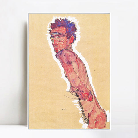 INVIN ART Framed Canvas Giclee Print Man#55 by Egon Schiele Wall Art Living Room Home Office Decorations
