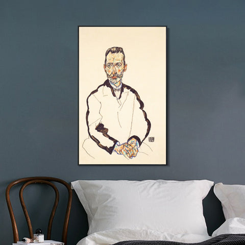 INVIN ART Framed Canvas Giclee Print Man#56 by Egon Schiele Wall Art Living Room Home Office Decorations