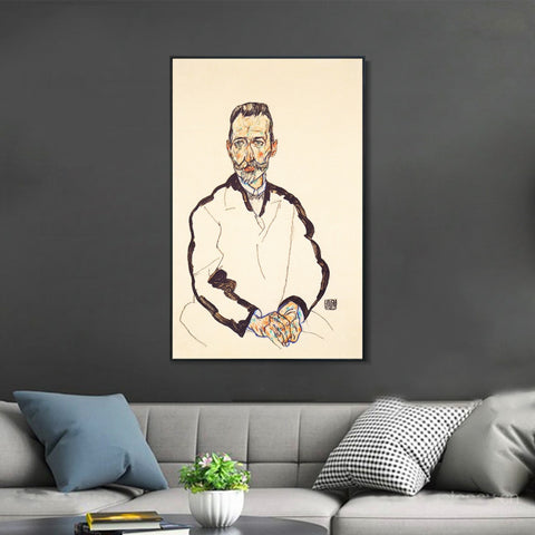 INVIN ART Framed Canvas Giclee Print Man#56 by Egon Schiele Wall Art Living Room Home Office Decorations