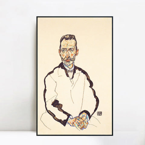 INVIN ART Framed Canvas Giclee Print Man#56 by Egon Schiele Wall Art Living Room Home Office Decorations