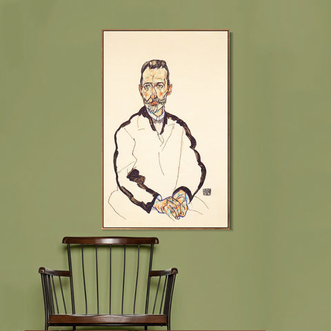INVIN ART Framed Canvas Giclee Print Man#56 by Egon Schiele Wall Art Living Room Home Office Decorations