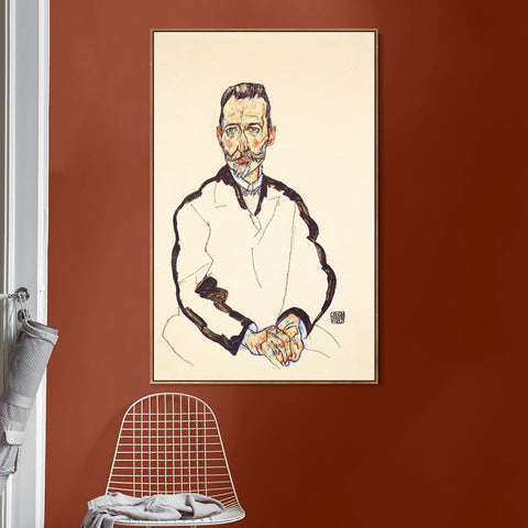 INVIN ART Framed Canvas Giclee Print Man#56 by Egon Schiele Wall Art Living Room Home Office Decorations